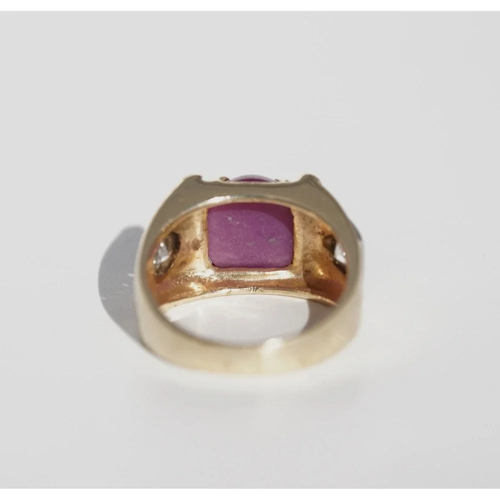 Antique 14k Solid Gold 1 ctw Old Mine Cut Diamond Star Sapphire Ring Heavy 9.62g